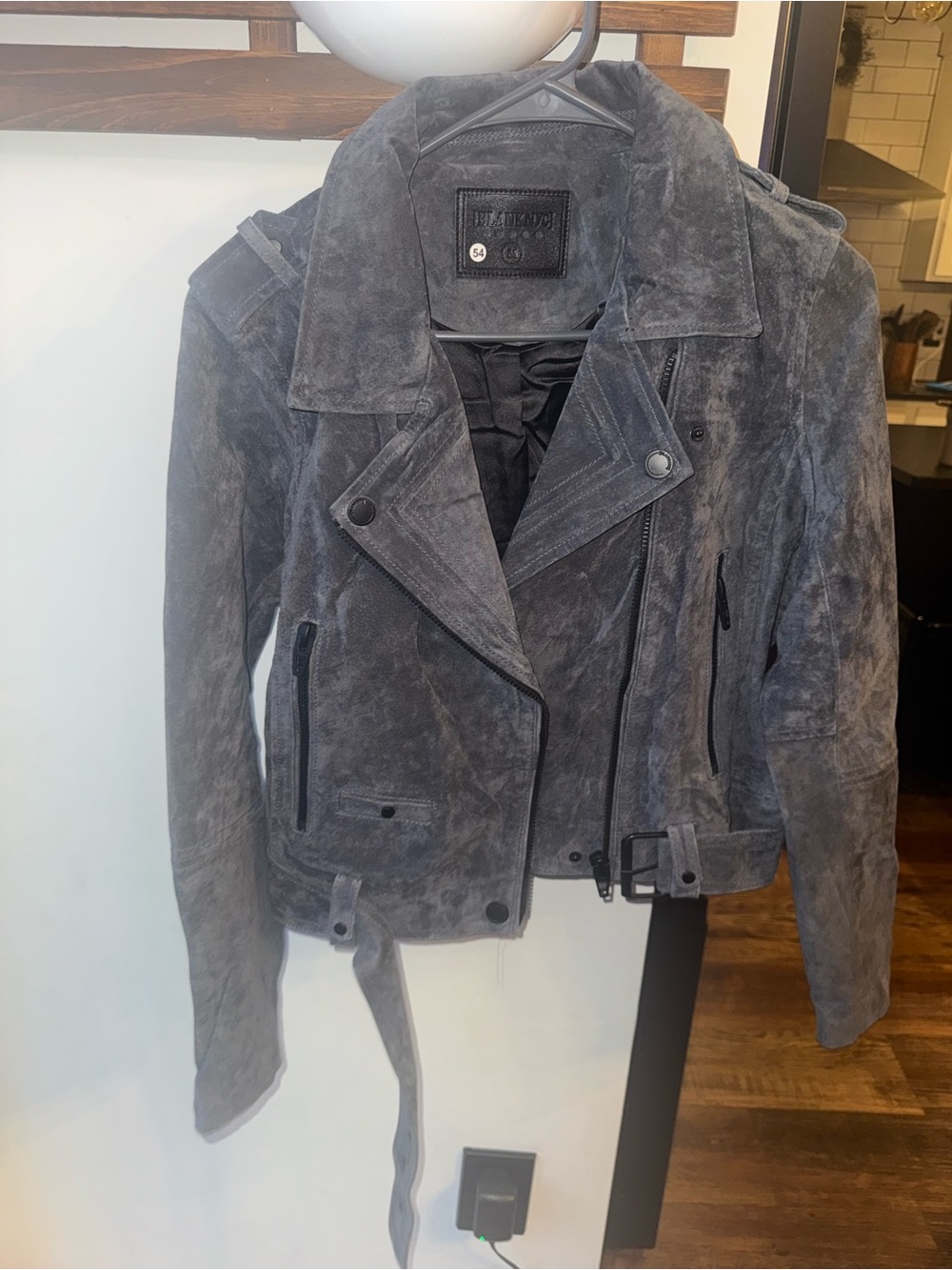 Suede Biker Jacket blank nyc new dusty blue black medium